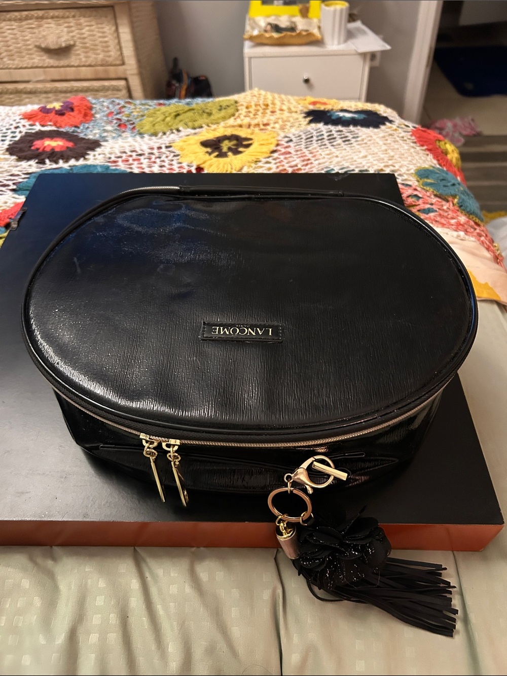 Black Faux Leather Cosmetic Case with Tassel and Glittery Charm by Lancôme
